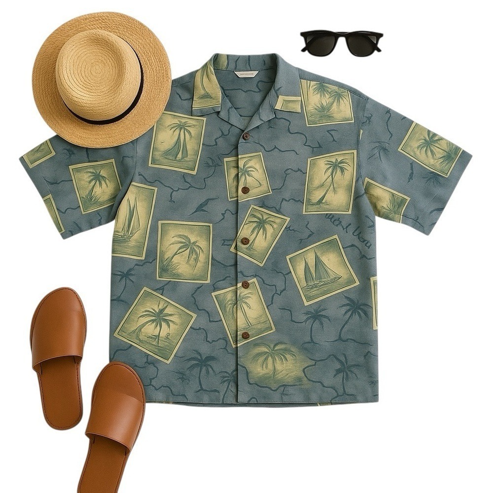Tommy Bahama Blue Silk Hawaiian Camp Shirt Men's Large Tropical Resort Aloha EUC - Picture 13 of 16